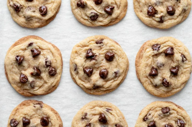 Baking a batch of easy chocolate chip cookies on a cooling rack.