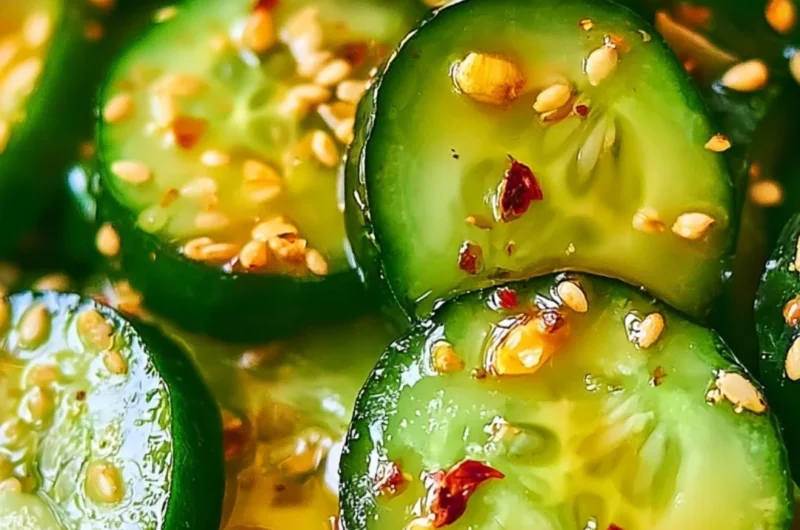 Easy Asian cucumber salad served in a bowl with fresh herbs