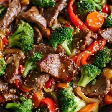 Colorful and delicious easy beef stir fry with fresh vegetables in a bowl