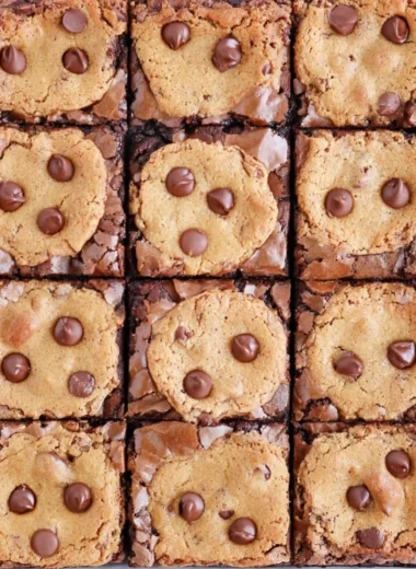 Delicious brookie bars made with brownie mix and cookie dough