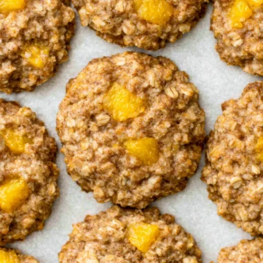 Healthy peach oatmeal breakfast cookies fresh from the oven