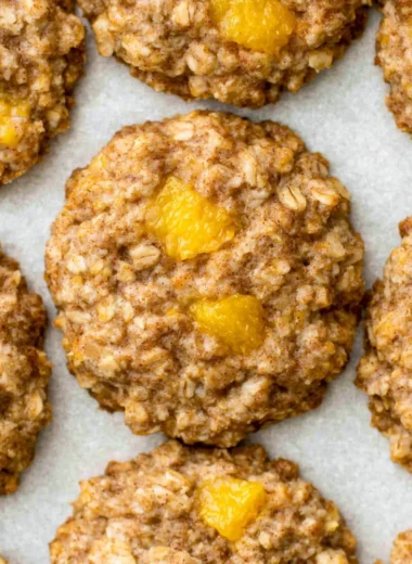 Healthy peach oatmeal breakfast cookies fresh from the oven