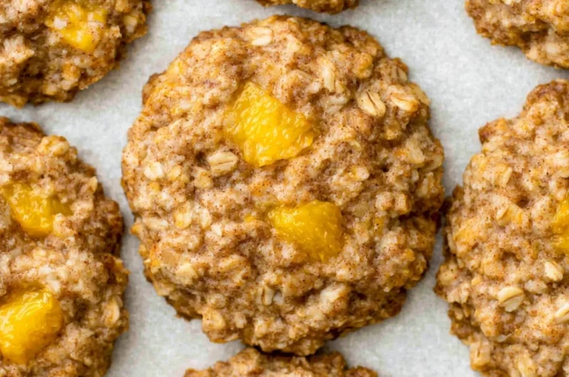 Healthy peach oatmeal breakfast cookies fresh from the oven