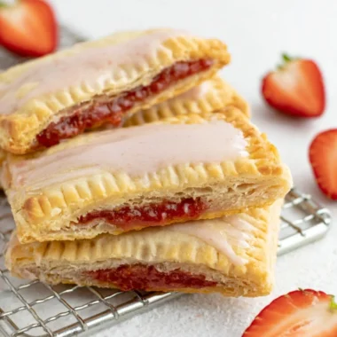 Homemade sourdough pop tarts with jam filling and icing on a plate