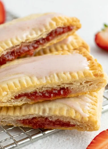 Homemade sourdough pop tarts with jam filling and icing on a plate