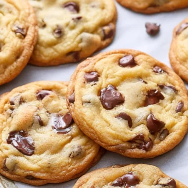 Freshly baked bakery style chocolate chip cookies on a cooling rack