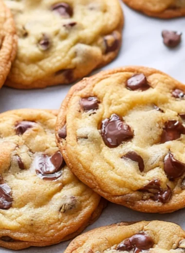 Freshly baked bakery style chocolate chip cookies on a cooling rack
