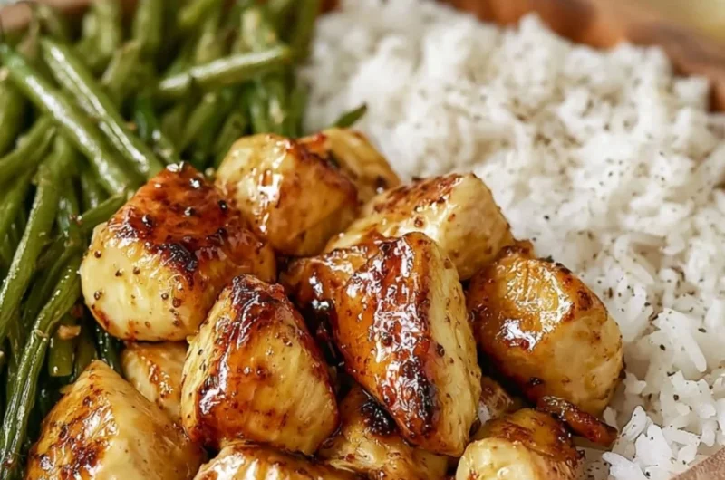 Delicious honey mustard chicken bowl served with fresh vegetables and grains