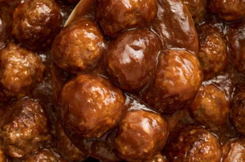 Slow Cooker Salisbury Steak Meatballs served with gravy over mashed potatoes