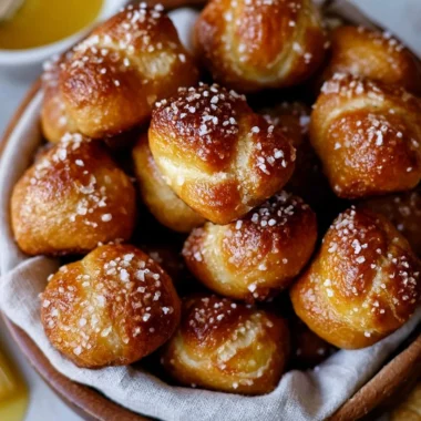Freshly baked yeast-free sourdough discard pretzel bites served warm.