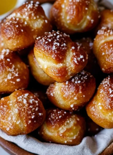Freshly baked yeast-free sourdough discard pretzel bites served warm.