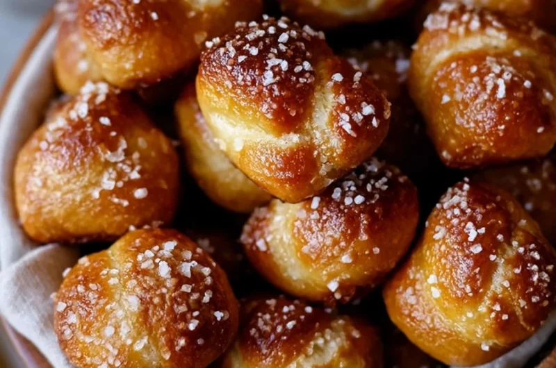 Freshly baked yeast-free sourdough discard pretzel bites served warm.