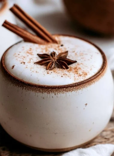 A warm cup of Coconut Chai with spices and coconut flakes, showcasing its rich flavor.