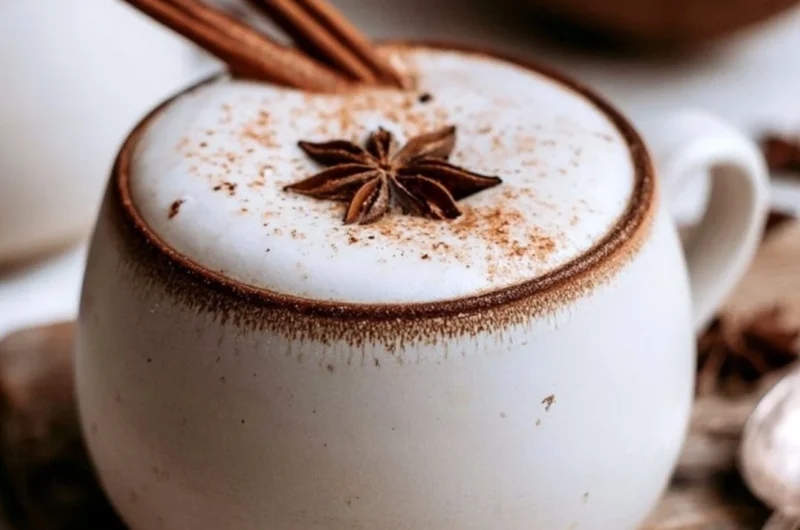 A warm cup of Coconut Chai with spices and coconut flakes, showcasing its rich flavor.