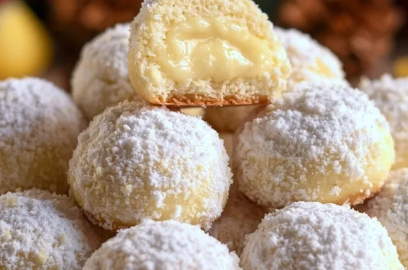 Bright and buttery lemon cream snowball cookies on a festive table