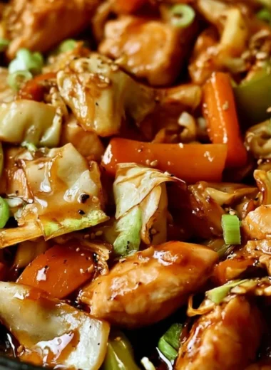 Chicken Cabbage Stir-Fry with colorful vegetables in a serving bowl