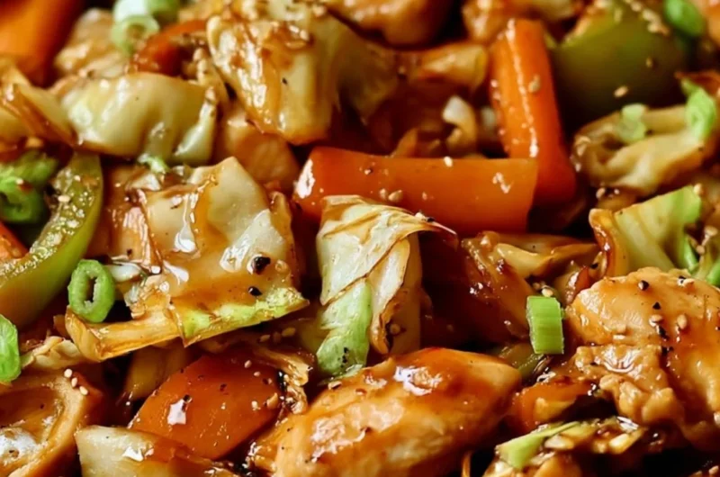Chicken Cabbage Stir-Fry with colorful vegetables in a serving bowl