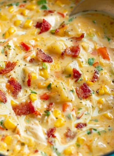 Bowl of creamy Chicken Corn Chowder with corn and chicken pieces