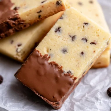 Delicious chocolate chip shortbread cookies on a plate