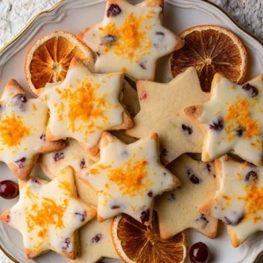 Delicious Cranberry Orange Shortbread Cookies on a plate, perfect for snacking.