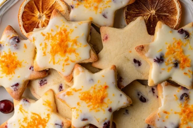 Delicious Cranberry Orange Shortbread Cookies on a plate, perfect for snacking.
