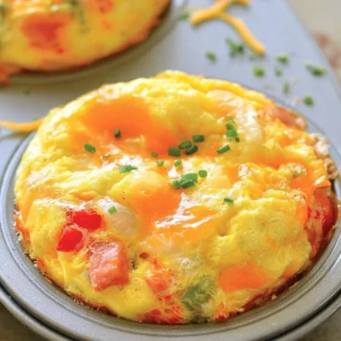Denver Omelet Muffins baked in a muffin tin with peppers and cheese.