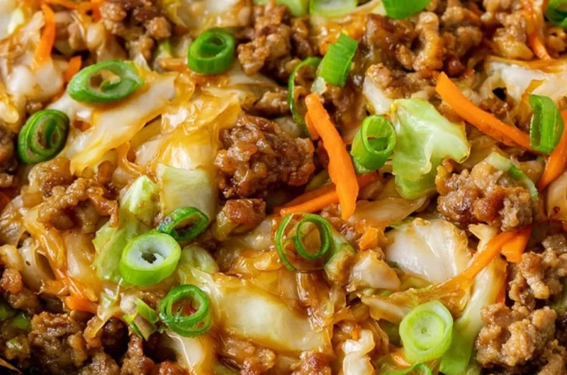 Delicious egg roll in a bowl served with fresh vegetables and savory sauce