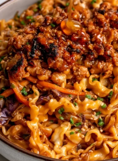 High protein noodle bowls with honey garlic ground chicken recipe