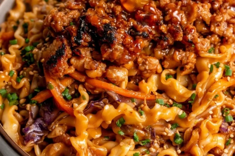 High protein noodle bowls with honey garlic ground chicken recipe