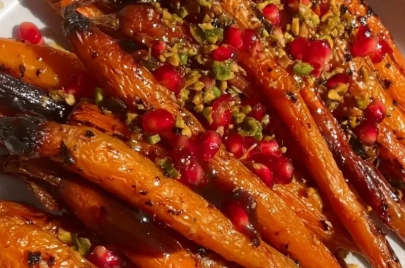 Honey-balsamic roasted carrots served on a plate for a delicious side dish