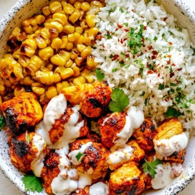 Delicious Street Corn Chicken Rice Bowl served in a vibrant ceramic dish