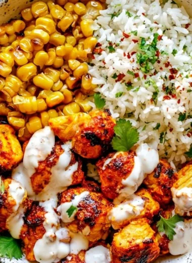 Delicious Street Corn Chicken Rice Bowl served in a vibrant ceramic dish