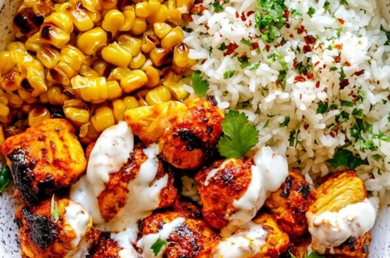 Delicious Street Corn Chicken Rice Bowl served in a vibrant ceramic dish